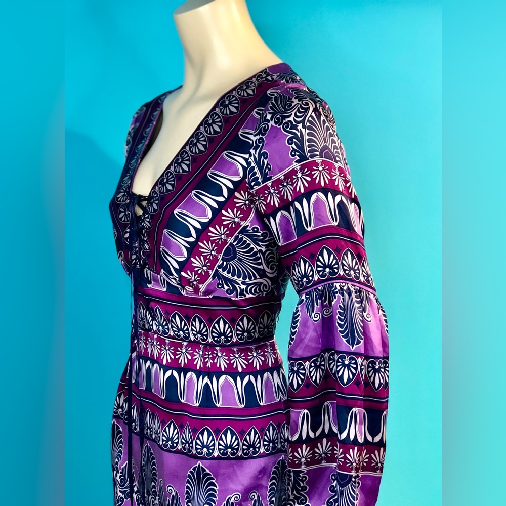 NANETTE LEPORE Corset Front SILK Purple Paisley Boho Hippie Mini Dress 8